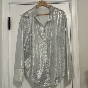 Sequin Long Sleeve Button Up